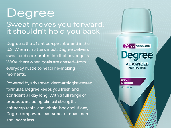 Sweat moves you forward, it shouldnt hold you back? Degree is the #1 antiperspirant brand in the US
