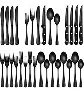 24-Piece Black Silverware Set with Steak Knives, Black Flatware Set for 4, Food-Grade Stainless S...