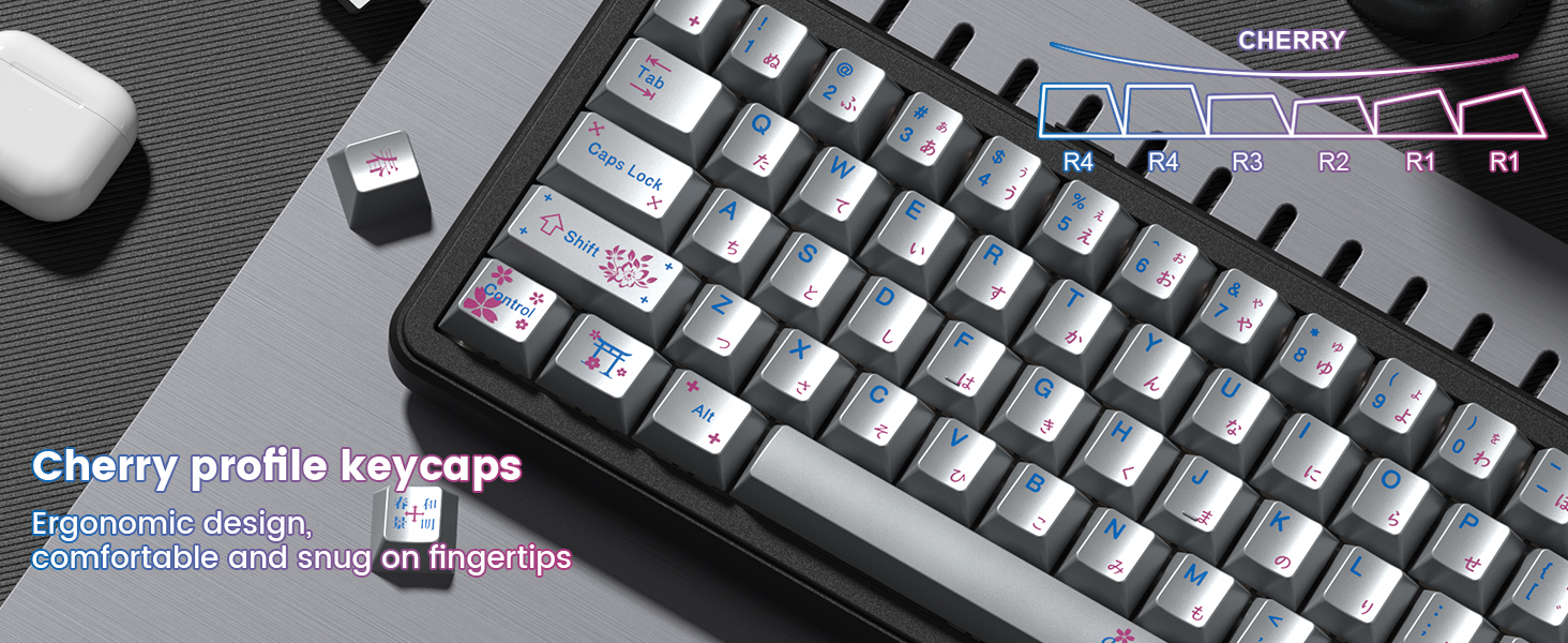 Keyboard keycaps Set, Double Shot PBT keycaps,Cherry Profile Custom Key caps Metal Coating,Silver