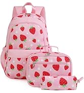 Unineovo Strawberry Backpack for Girls, Kids School Bookbag Set, Elementary Primary School Book B...