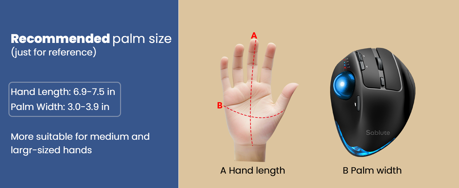 Wireless Trackball Mouse, Ergonomic Bluetooth Rechargeable Computer Mouse-Blue Ball