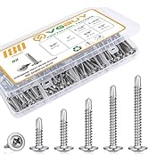VGBUY 180Pcs #8 Self Tapping Screws Assortment Kit, 410 Stainless Steel Self Drilling Screws for ...