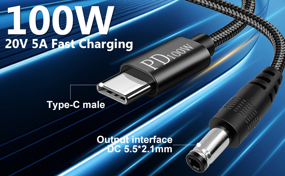 usb c to dc adapter power bank router cord, 9v 12v center negative