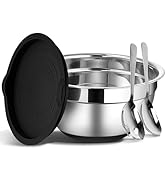 ShineMe Stainless Steel Salad Bowl with Lid, Extra Large Metal Bowl with Serving Utensils for Pre...