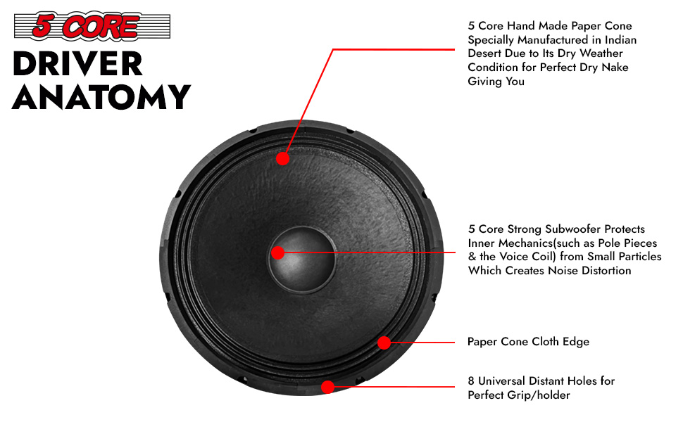 5 CORE 18 Inch Subwoofer Speaker 1Pc 1200W PMPO Raw Full Range Speaker