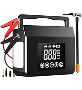 Hieha 4000A Portable Jump Starter with Air Compressor, 12V Car Battery Power (All Gas 8L Diesel) ...