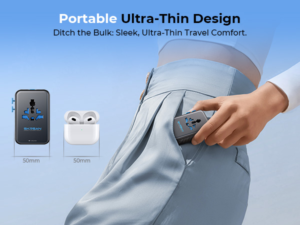 SKRSAN Aura Ultra-Thin International Travel Adapter, Minimalist 36mm Slim