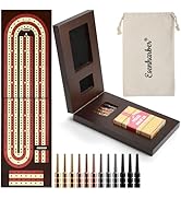 Cribbage Board, Foldable 4-Track Cribbage Board Game Set, Solid Wood Game Board with 12 Brass Peg...