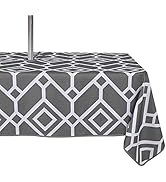 LUSHVIDA Moroccan Outdoor Tablecloth with Umbrella Hole and Zipper, 60 x 84 Inch Grey, Rectangle ...