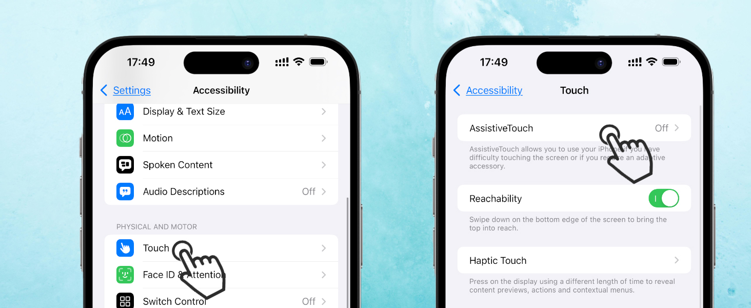 iOS user settings: AssistiveTouch must be enabled.