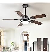 Depuley 42-Inch Ceiling Fan with Light: Walnut Ceiling Fans with 5 Blades Dual Finish Reversible ...