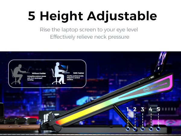 5 height adjustment laptop fan