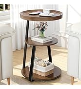 Round Side Table, 3-Tier Tray Top End Table with Storage Shelf, Ultra Stable Coffee End Table/Nig...