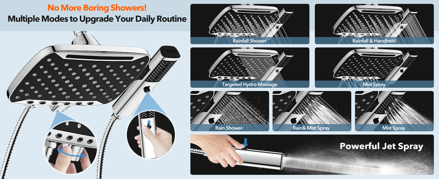 7 Spray Setting shower head with handheld combo