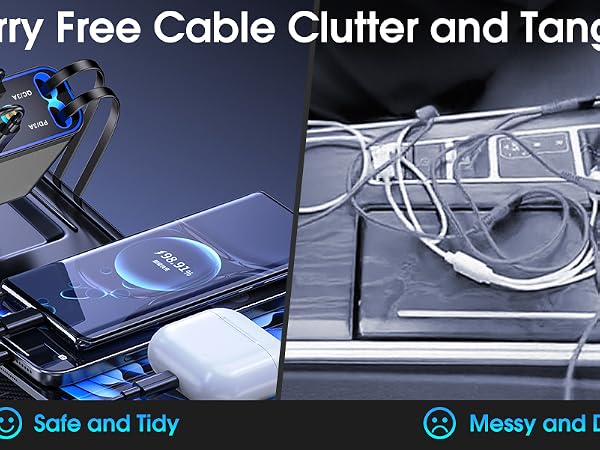 Say goodbye to tangled cables and clutter with the retractable feature,keep your car neat and tidy