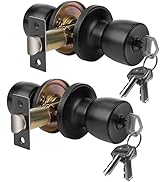DSJJBLL Matte Black Round Ball Doorknob with Key Door Knob Passage Door Privacy Locking Interior/...