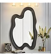 AAZZKANG Irregular Mirror Black Asymmetrical Wall Mounted Mirrors Large Modern Wood Frame Wall Mi...