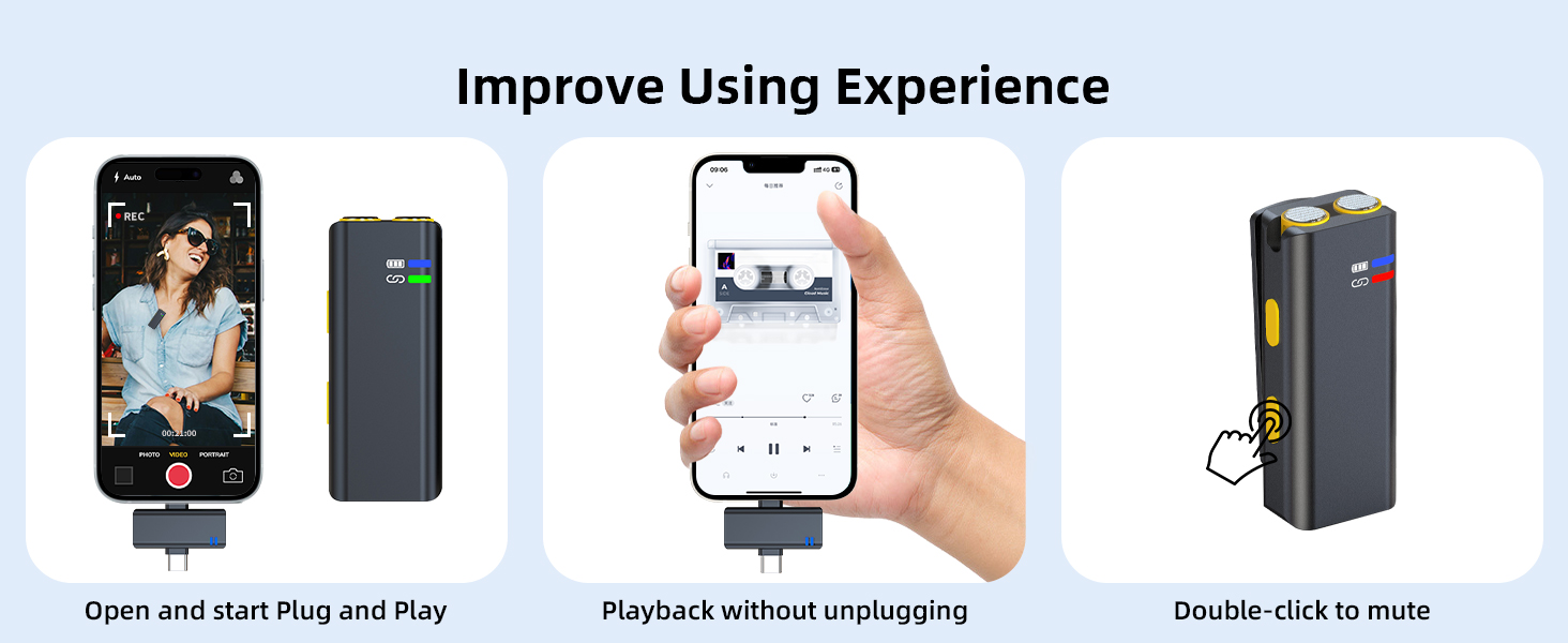 Wireless microphone for iPhone Android, mini mic