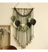 Ni-JASW Green Macrame Wall Hanging Decor, Boho Woven Leaf Feather Tapestries with Beads Tassels 1...