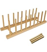 SAMEBUTECO Bamboo Wooden Dish Racks Plate Organizer for Cabinet Space Saver 8 Slots Dish, Pots, L...