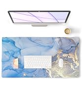 Colorful Star Waterproof Blue Marble Leather Desk Mat - 31.5"x15.7" Large Keyboard and Gaming Mou...