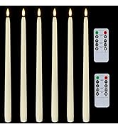 Homemory 15 inches Real Wax Flameless Taper Candles with Remote Timer, 6 Pcs Ivory LED Taper Cand...