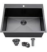 SHACO 25x22 Inch Black Drop In Kitchen Sink, 25 Inch Gunmetal Black RV Laundry Utility Sink, Top ...
