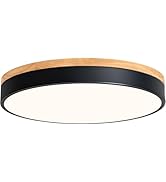 WOKNOS Modern Dimmable LED Close to Ceiling Light Minimalist Wood Oak Flush Mount Ceiling Light F...