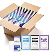 50 Sets 4-IN-1 Hotel Toiletries Bulk Set,200 Pcs 0.35 oz each Packets Shampoo,Conditioner, Body W...
