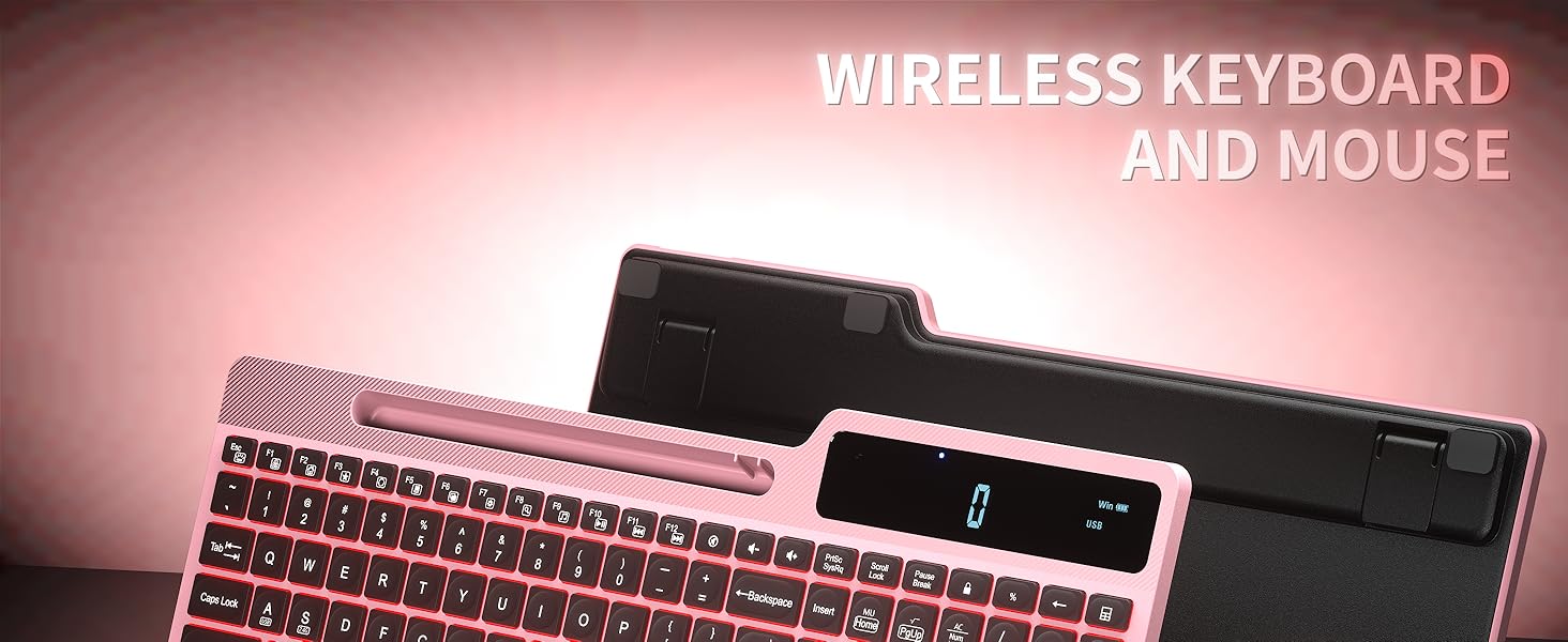 Wireless Keyboard Mouse Combo, Full Size Ergonomic Keyboard