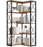 HOOBRO Corner Bookshelf, 5-Tier Industrial Corner Bookcase, Open Display Storage Rack, Vertical o...