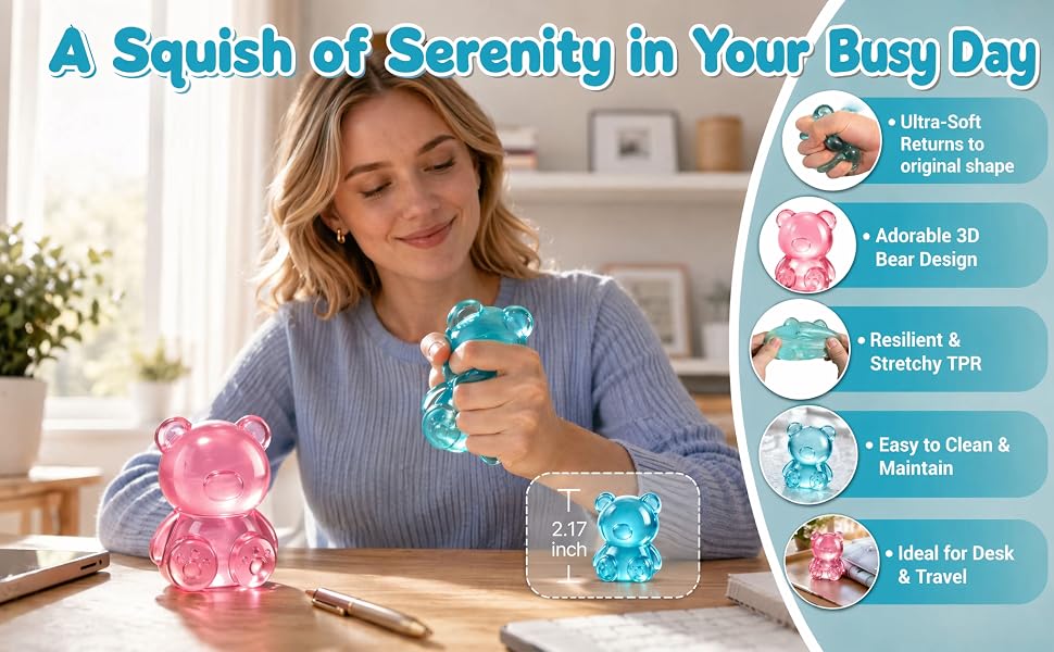 Animals Bear Squishy Stress Balls, Sensory Calm, Holiday Gifts
