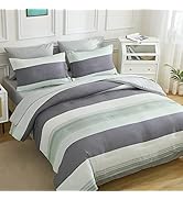 EMME Queen Comforter Set Sage Green, Bed in A Bag Striped, 7 Piece Bedding Sets Queen Size with C...