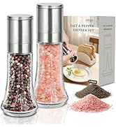 Aelga Salt and Pepper Grinder Set with Silicone Funnel - 4oz Glass Manual Mills with Adjustable C...