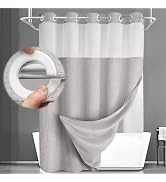 XOGUIBO No Hook Shower Curtain and Liner Set,Light Grey Hotel Waffle Shower Curtain with Liner 75...