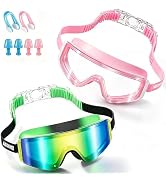 Aegend Kids Swim Goggles 2 Pack – Large Frame Anti Fog Soft Silicone Leak Proof UV Protection for...