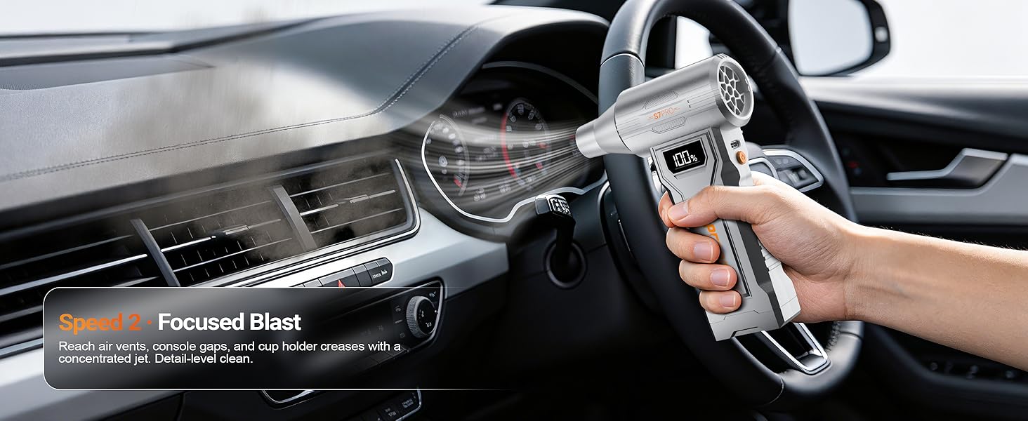 Hopetool S7 Pro Speed 2 Focused Blast mode cleaning car interior vents