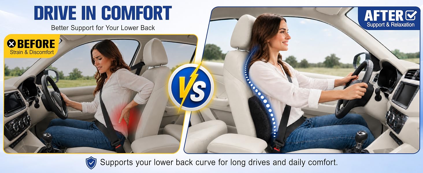 A back pillow helps support your lower back for more comfortable drives and daily sitting.