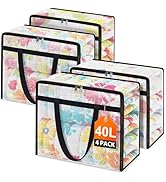 EdenDwell Clear Under Bed Storage Containers - 4 Pack Large Capacity Clothes Storage Bags with Li...