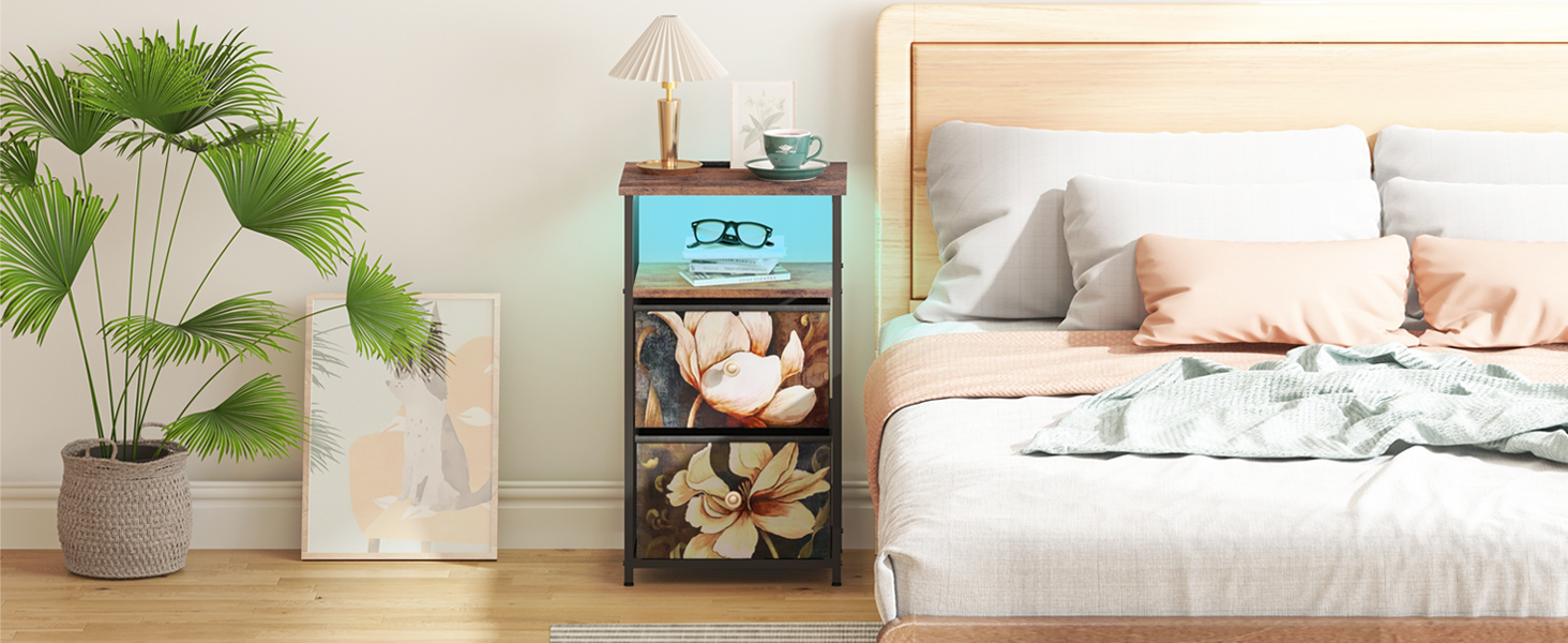 Nightstands Set of 2 with Charging Station