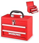 WORKPRO Portable Mini Metal Tool Box with 2 Drawers | Metal Tool Chest, Ball Bearing Slides, Top ...