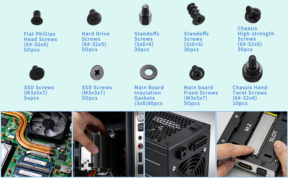 Comprehensive computer screw set with various types and sizes, perfect for hardware installation.