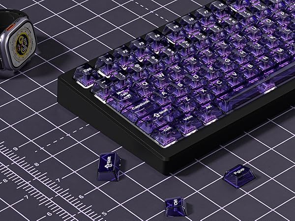 Purple Clear Keyboard keycaps,Transparent keycaps 60% 75% Ceramic Jelly Key caps Set Shine Through