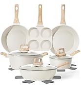 13 Pcs Pots and Pans Set, Nonstick Cookware Sets White Granite Induction Cookware, Non-toxic Heal...