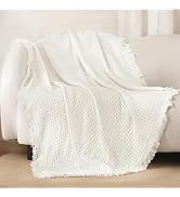 Exclusivo Mezcla Knit Throw Blanket with Fringes for Couch, Reversible Super Soft and Warm Woven ...