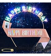 Uranian Light Up Birthday Headbands and Sash Led Rhinestone Crowns Birthday Hairbands Party Favor...