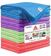 HOMERHYME Microfiber Cleaning Cloth, 12 Pack Cleaning Rags,12" X 11" Lint Free Dish Towels Wash C...