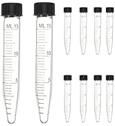 TEHAUX Conical Centrifuge Tubes, 10PCS 15ml Leak- Proof Transparent Glass Vials with Screw Cap Gr...
