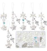 SUNNYCLUE 1 Box DIY 6 Sets Phone Charms Kit Bowknot Phone Charms Christmas White Angel Bow Phone ...