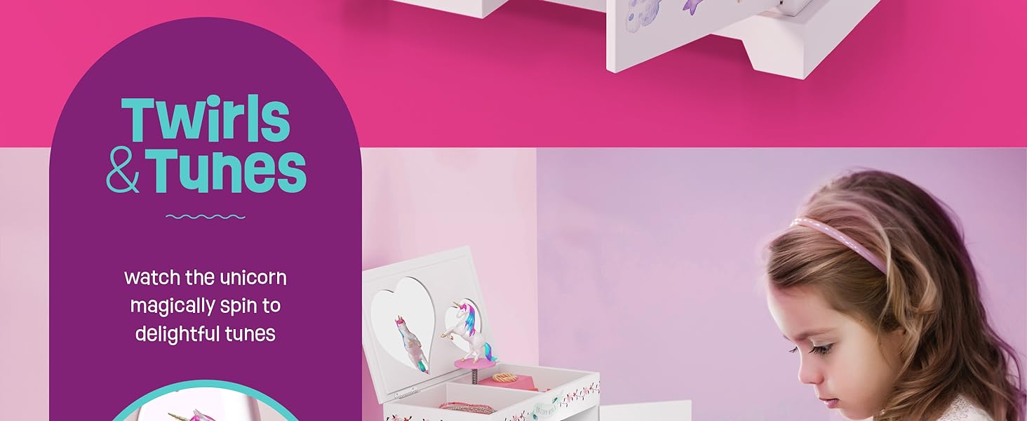 A unicorn magically spin to delightful tunes pretty me brand